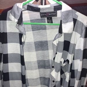 plaid shirt. black white and gray.
